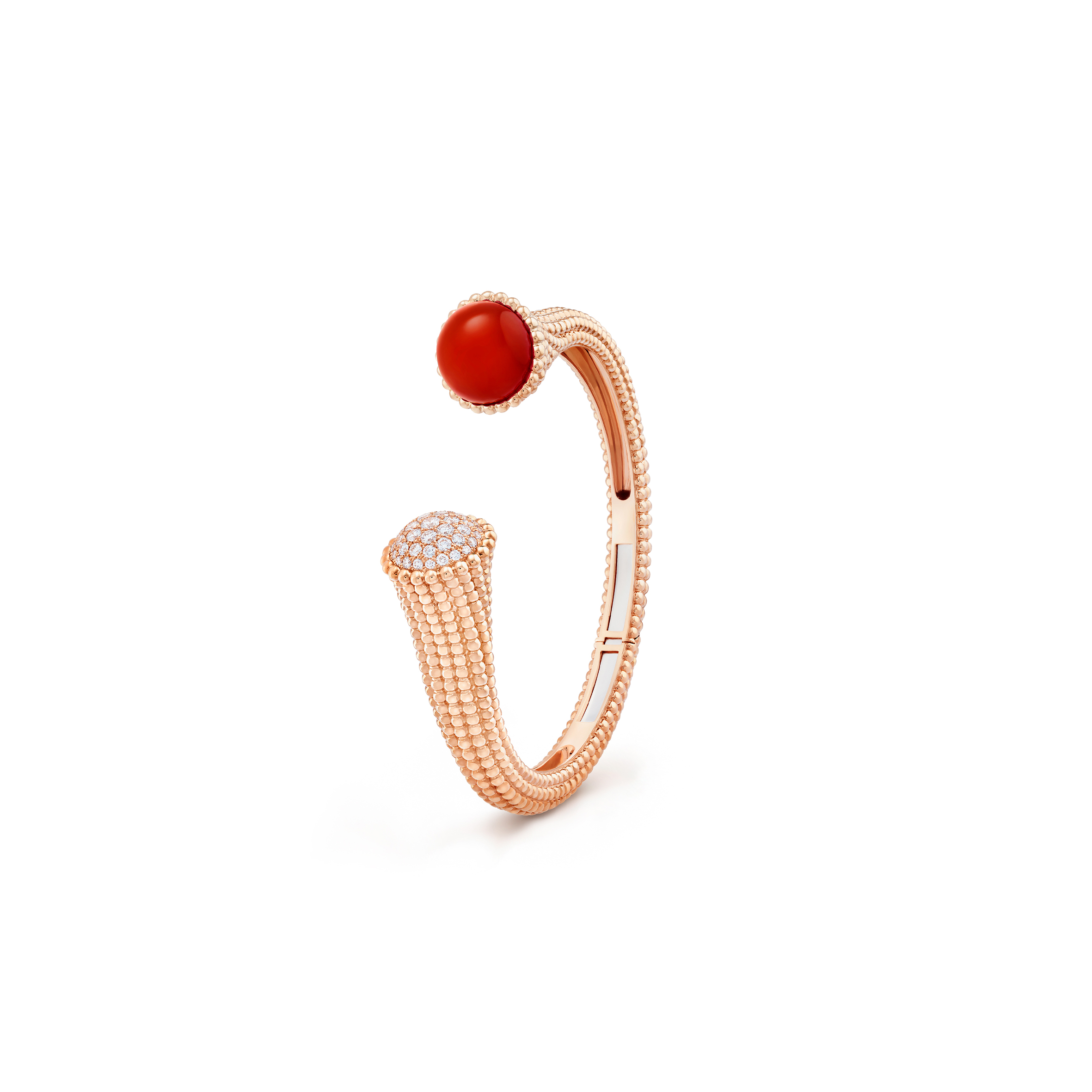 VAN CLEEF ARPELS PERLÉE COULEURS BRACELET, MEDIUM MODEL - ROSE GOLD, CARNELIAN, DIAMOND  VCARP27400